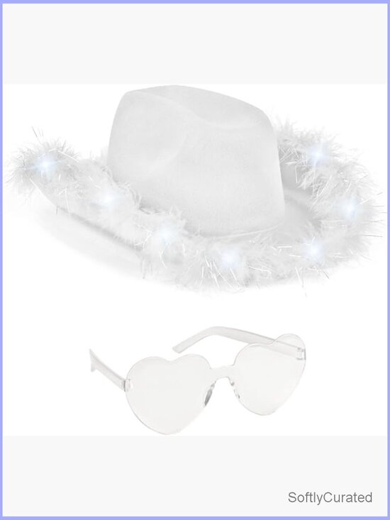 Light Up Cowboy Hat and Heart Glasses Set LED Costume Accessory